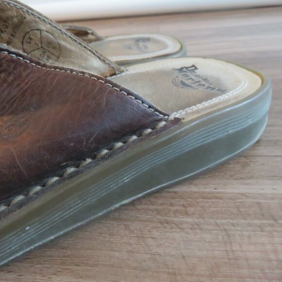 VINTAGE DR. MARTENS Slip On Chunky Wedge Brown Leather Sandals Clogs Y2K Size 6 - Picture 3 of 15